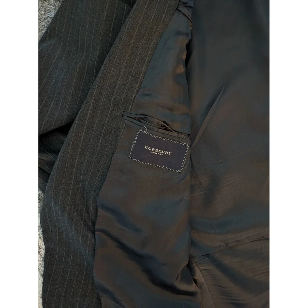 Burberry London Mens Wool Blazer 48L Dark Gray Stripe‎ Two-Button Suit Jacket